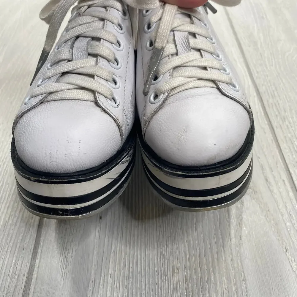 Silent D White & Black Leather Platform Lace Up Sneakers Size 37 US 6.5